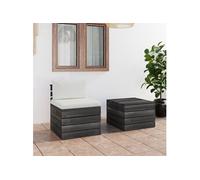 Salon de jardin modulable bois massif beige 2 pieces x 60 x 71.5