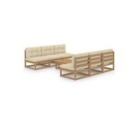 Bois de Pin Massif Salon de Jardin 7 pcs Noir Mobilier Extérieur Patio vidaXL