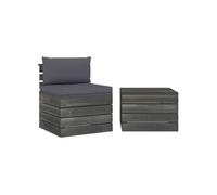 Bois de Pin Massif Salon Palette de Jardin 2 pcs et Coussins Mobilier vidaXL