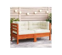vidaXL Canapé d'angle de jardin avec coussins – Bois de pin massif, cire marron