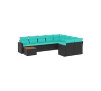 vidaXL Salon de Jardin avec Coussins 10 pcs, Canapés de Patio, Ensemble de Meubles, Mobilier de Terrasse Exterieur, Noir Résine Tressée