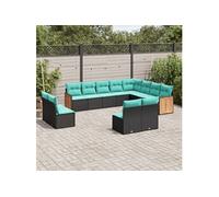 vidaXL Salon de jardin 12 pièces en résine tressée avec coussins Noir