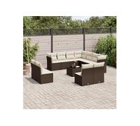 Vidaxl Salon De Jardin Avec Coussins 12 Pcs Marron Résine Tressée