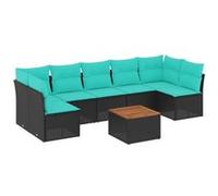 vidaXL Salon de Jardin avec Coussins 8 pcs, Canapés de Patio, Ensemble de Meubles, Mobilier de Terrasse Exterieur, Noir Résine Tressée