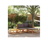 vidaXL Ensemble de canapés de jardin 4 pièces 3278893 Bois d'acacia et rotin avec coussins Gris