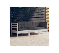 Bois de Pin Solide Canapé 3 Places de Jardin et Coussins Gris Patio vidaXL