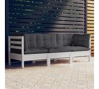 vidaXL Canapé de jardin 3 places Bois de pin solide avec coussins gris