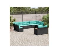 vidaXL Salon de jardin modulable 12 pièces résine tressée avec coussins Noir