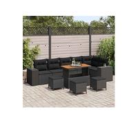 Ensemble De Canapés De Jardin De 10 Pièces Avec Coussins En Poly Rattan Noir Et Acacia, Ensemble De Salle À Manger De Jardin De 4 Pièces Avec Coussins En Poly Rattan Noir Et Acacia
