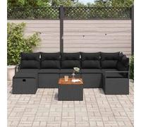 Ensemble De Canapé De Jardin 8 Pièces Avec Coussins - Rotin Poly Noir, Canapé De Jardin 2 Places Avec Rangement & Coussins - Rotin Poly Noir