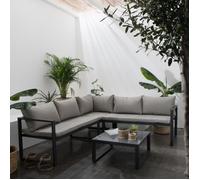 Happy Garden Salon de jardin modulable IBIZA 4 places tissu gris aluminium anthracite