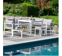Happy Garden – Salon de jardin modulable Ibiza – tissu gris – 7 places – aluminium blanc