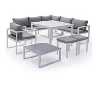 Happy Garden – Salon de jardin modulable Ibiza – tissu gris – 7 places – aluminium blanc