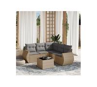 Salon de jardin modulable - Lot 6 pièces - Résine tressée beige - 5 personnes