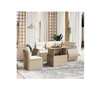 Salon de jardin modulable - Lot de 6 pièces - Résine tressée beige - 5 personnes - 1 table extensible, 1 canapé