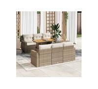 Salon de jardin modulable - Lot de 7 pièces - Résine tressée beige - Table extensible - 6 personnes - 100x55x73 cm