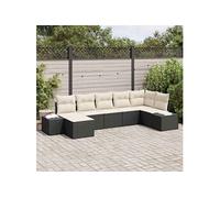 Salon de jardin modulable - Lot de 7 pièces - Rotin noir - 1 table extensible, 2 canapés, 1 pouf - 62 x 184 x 85 cm