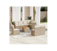 Salon de Jardin avec Coussins Meubles Terrasse 9 pcs Beige Résine Tressée vidaXL