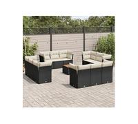vidaXL Ensemble de 13 canapés de jardin avec coussins noir poly rotin