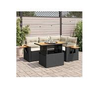 vidaXL Salon de jardin 5 pièces – Résine tressée Acacia, avec coussins, noir