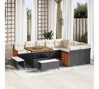 salon de jardin modulable, polyrotin, noir et crème, 11 places, 108.4kg | Structure en acier thermolaqué, éléments modulaires, housses amovibles et lavables, montage requis
