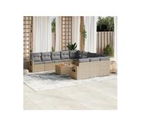 Vidaxl Salon De Jardin Et Coussins 12 Pcs Mélange Beige Résine Tressée