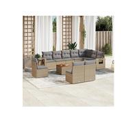 vidaXL Salon de jardin – Ensemble 11 pcs en résine tressée Beige avec coussins