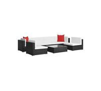vidaXL Salon de jardin 7 pcs avec coussins Résine tressée Noir