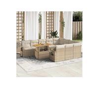 vidaXL Ensemble de salon de jardin 11 pièces avec coussins Beige Poly Rattan