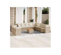 vidaXL Ensemble de 12 canapés de jardin avec coussins Beige Poly Rattan