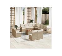 vidaXL Ensemble de 12 canapés de jardin avec coussins Beige Poly Rattan