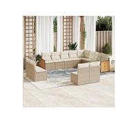 vidaXL Ensemble de 12 canapés de jardin avec coussins Beige Poly Rattan