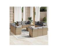 Salon de jardin modulable resine tressee beige 13 pieces x 179 x 69 12 personnes