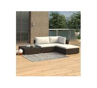 Salon de jardin 4 pcs avec coussins Résine tressée Marron