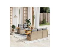 Salon de jardin modulable resine tressee beige 6 pieces 5 personnes