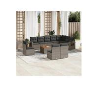 vidaXL Ensemble salon de jardin 11 pièces avec coussins – Résine tressée gris