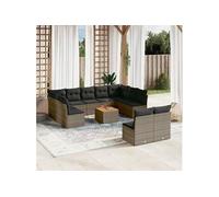 Vidaxl Salon De Jardin Avec Coussins 12 Pcs Gris Résine Tressée