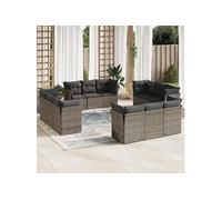Vidaxl Salon De Jardin Avec Coussins 12 Pcs Gris Résine Tressée