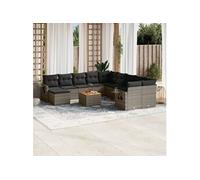 Vidaxl Salon De Jardin Avec Coussins 14 Pcs Gris Résine Tressée