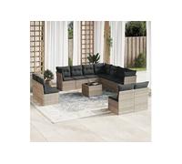 Vidaxl Salon De Jardin Avec Coussins 12 Pcs Gris Clair Résine Tressée