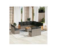 Vidaxl Salon De Jardin Avec Coussins 12 Pcs Gris Résine Tressée