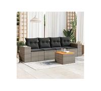 vidaXL Ensemble de salon de jardin 5 pièces avec coussins Gris Poly rotin