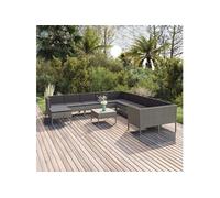 Vidaxl Salon De Jardin 12 Pcs Avec Coussins Résine Tressée Gris Gris