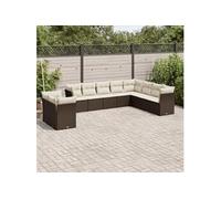 vidaXL Salon de Jardin avec Coussins 10 pcs, Canapés de Terrasse, Ensemble de Meubles de Patio, Mobilier d'Extérieur, Marron