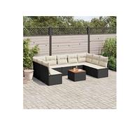 Vidaxl Salon De Jardin 10 Pcs Avec Coussins Noir Résine Tressée