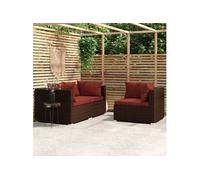 Vidaxl Salon De Jardin 3 Pcs Avec Coussins Marron Résine Tressée Marron