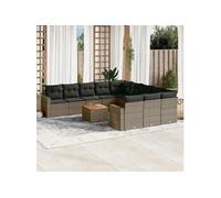 vidaXL Ensemble de salon de jardin 12 pièces avec coussins Gris Poly rotin