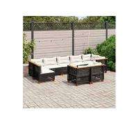 vidaXL Ensemble de salon de jardin 9 pièces avec coussins noir poly rotin