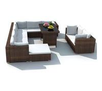 vidaXL Salon de jardin 10 pcs avec coussins Résine tressée Marron 41877