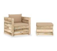 Vidaxl Salon De Jardin 2 Pcs Avec Coussins Vert Bois Imprégné Beige